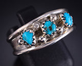 Size 10-3/4 Silver & Kingman Turquoise Navajo Men's Ring - Elvira Cadman 5L05Y