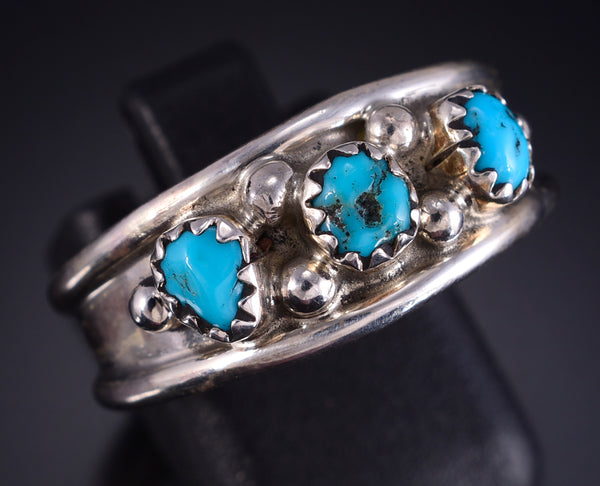 Size 10-3/4 Silver & Kingman Turquoise Navajo Men's Ring - Elvira Cadman 5L05Y