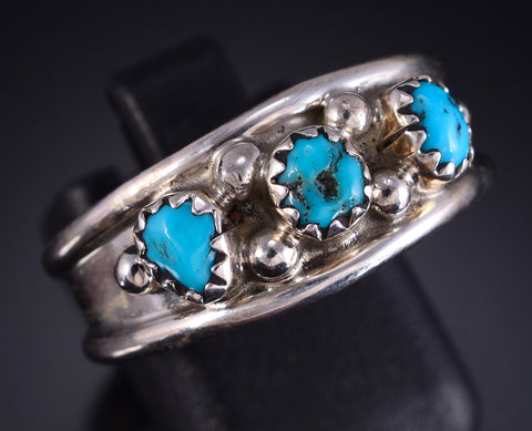 Size 10-3/4 Silver & Kingman Turquoise Navajo Men's Ring - Elvira Cadman 5L05Y