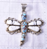 Silver & Golden Hills Turquoise Navajo Dragonfly Pendant by Erick Begay 5H02D