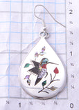 Silver & Coral Multistone Navajo Inlay Hummingbirds Earrings by Raymond Boyd 3F12K
