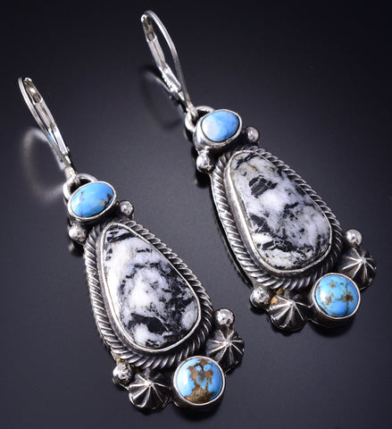 Silver & Golden Hills Turquoise White Buffalo Navajo Earrings Erick Begay 6C01L