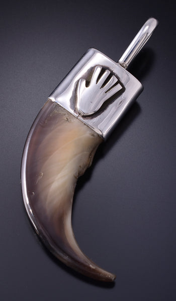 Silver Bear Claw "We were here" Navajo Handmade Pendant by Erick Begay 5G12X