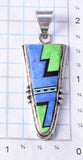 Vintage Silver Multistone Navajo Inlay Long Pendant by Duran Gasper 6A03Y