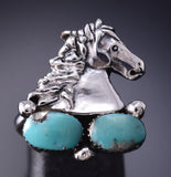Adjustable Silver & Turquoise Navajo Horse Wrap Ring by Sonyei Coho 6D09Y