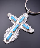 Silver & Turquoise Zuni Handmade Cross Pendant by C. Iule 3F10Y