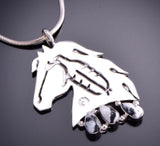 Silver & White Buffalo Turquoise Navajo Handmade Horse Feather Pendant by Robert Vandever 3F19Z