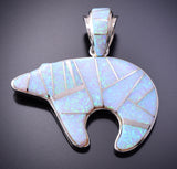 Silver & Opal Navajo Inlay Heartline Bear Pendant by Valerie Yazzie 4A04P