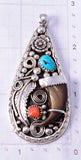 Silver & Turquoise Bearclaw Navajo Pendant 4K10G