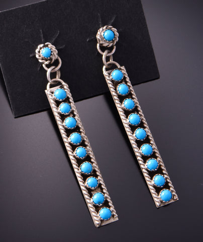 Silver & Turquoise Row Navajo Dangle Earrings by Chester Charley 3B10O
