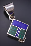 Vintage Silver & Lapis w/ Malachite Navajo Inlay Pendant by Ray Tracey 5H21J
