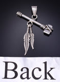 Silver Navajo Handmade Tomahawk w/ Eagle Feathers Pendant by Erick Begay 5G12W