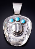 Silver & Turquoise Navajo Handmade Cowboy Hat Pendant by Bobby Platero 6J30P