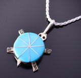 Silver & Turquoise Zuni Inlay Turtle Pendant by Johnson Laweka 4E27P