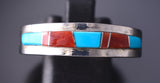 Size 13 Navajo Handmade Ring by Wilbert Muskett Turquoise and Coral 6K27Q