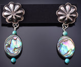 Silver & Turquoise w/ Abalone Navajo Concho Earrings by Ravis Henry 6H06J