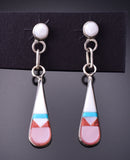 Silver & Turquoise Multistone Zuni Inlay Dangle Earrings by Francine Chapito 3G03J