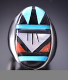 Size 10-1/2 Silver Multistone Zuni Inlay Men's Ring by Gladys Lamy 6D27L