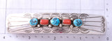 Silver & Turquoise w/ Coral Navajo Handmade Barrette by Joann Silver 6B14S