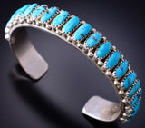 Silver & Kingman Turquoise Row Navajo Bracelet by Justina Wilson 6F17L