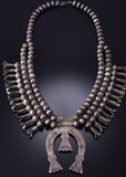 Vintage Silver Navajo Handmade Squash Blossom Necklace by Leonard Benally 6H06Z