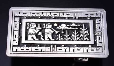 Vintage Silver & 14k Gold Santo Domingo Kewa Pueblo Buckle by Joseph Coriz 6A03B