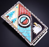 Silver Multistone Zuni Inlay Spinner Sunface Buckle by Don Dewa 5L25Y