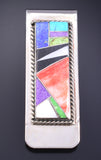 Silver & Turquoise Multistone Navajo Inlay Money Clip by Arnold Yazzie 5L25E