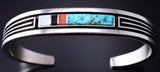 Vintage Silver & Turquoise Multistone Navajo Inlay Bracelet Albert Nells 6B14X