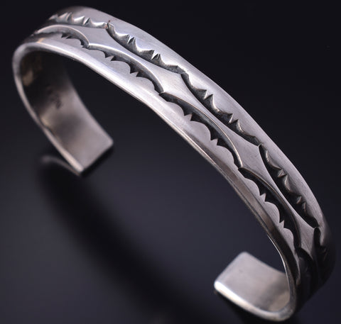 Vintage Silver Navajo Handstamped Concho Style Bracelet by Nora Bill Tahe 5H21D