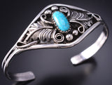Silver & Turquoise Navajo Eagle Feathers Bracelet by Harry B. Yazzie 6D27E