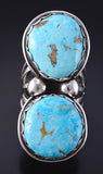 Vintage Size 7-1/4 Silver & Turquoise Navajo 2-Stone Ring by June Perry 5K10L