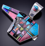 Silver & Turquoise Multistone Navajo Inlay Bear Pendant by Jimmy Harrison 6F22L