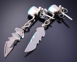 Silver & Turquoise Navajo Inlay Turtle & Feather Earrings by Maggie Bedah 3J16M