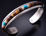 Vintage Silver Multistone Heishi Row Navajo Bracelet by Peter Sierra 5L10O