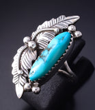 Vintage Size 7 Silver & Turquoise Eagle Feathers Navajo Ring 5K17T