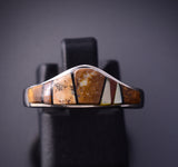 Size 6-3/4 Silver & Tiger Eye Multistone Navajo Inlay Ring by TSF 3L16X