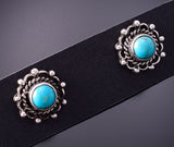 Silver & Turquoise Round Navajo Post Earrings by Robert Martinez 6J30Q