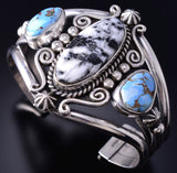 Silver & Golden Hills Turquoise White Buffalo Navajo Bracelet Erick Begay 6C01D