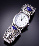 Silver & Lapis Eagle Feathers Navajo Watch by Arlene Yazzie 3F12H