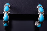 Silver & Turquoise Zuni Inlay Half Hoop Earrings 5F10R