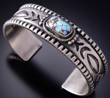 Silver & Golden Hills Turquoise Navajo Handstamped Bracelet by Erick Begay 6J23J