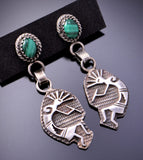 Vintage Green Malachite Kokopelli Design Earrings 3E10M