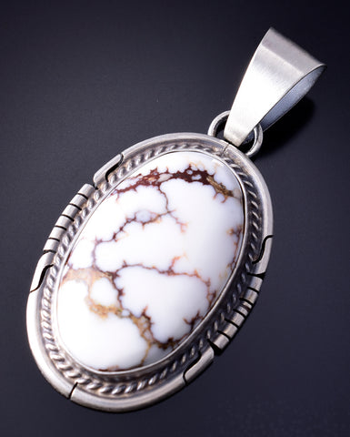 Silver & Wildhorse Stone Navajo Handmade Oval Pendant by Dave Skeets 5L21J