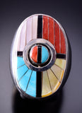 Size 11-3/4 Silver Multistone Zuni Sunface Inlay Reversible Men's Ring Don Dewa 4A25T