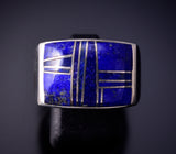 Size 9-3/4 Silver & Lapis Navajo Inlay Men's Ring by Herman Tom 4L22J