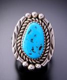 Size 9 Classic Navajo Design Kingman Turquoise Ring by Julia Etsitty 3E10Z