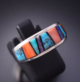 Size 7 Silver & Turquoise Multistone Navajo Inlay Ring by TSF 3L16J