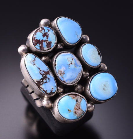 Size 7-3/4 Silver & Golden Hills Turquoise Cluster Navajo Ring by Tia Long 3F22E