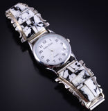 Silver & White Buffalo Turquoise Navajo Inlay Watch by Steve Francisco 5L05A